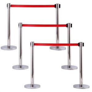 Stainless Steel Queue Pole with 6 ft Retractable Ribbon